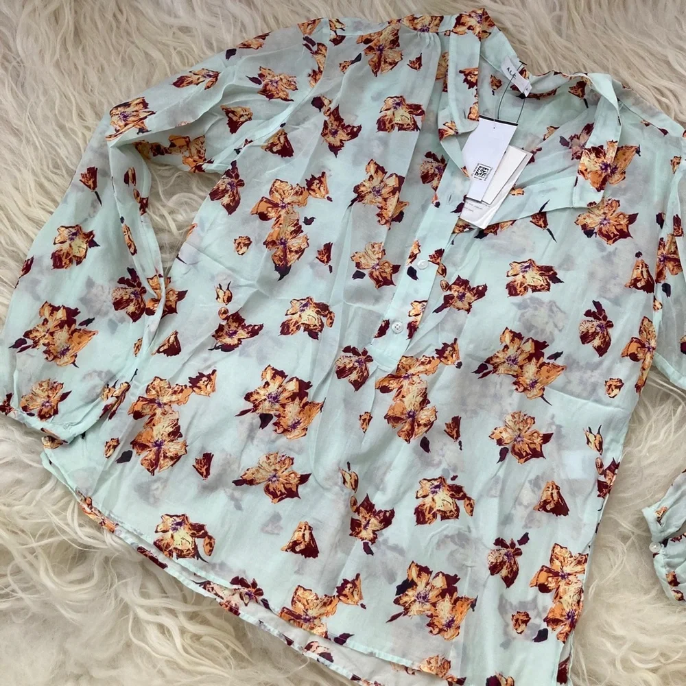 A.L.C. Shira Floral Print Mock Neck Blouse 1380 - Picture 5 of 13